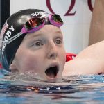 
              Lydia Jacoby, of the United States, reacts after winning the final of the women's 100-meter breaststroke at the 2020 Summer Olympics, Tuesday, July 27, 2021, in Tokyo, Japan. (AP Photo/Petr David Josek)
            