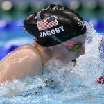 
              Lydia Jacoby of the United States swims in the final of the women's 100-meter breaststroke at the 2020 Summer Olympics, Tuesday, July 27, 2021, in Tokyo, Japan. (AP Photo/Martin Meissner)
            