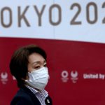
              Tokyo 2020 president Seiko Hashimoto looks on after the five-party meeting in Tokyo, Thursday, July 8, 2021. (Behrouz Mehri/Pool Photo via AP)
            