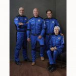 
              In this photo provided by Blue Origin, from left to right: Mark Bezos, brother of Jeff Bezos; Jeff Bezos, founder of Amazon and space tourism company Blue Origin; Oliver Daemen, of the Netherlands; and Wally Funk, aviation pioneer from Texas, pose for a photo. (Blue Origin via AP)
            