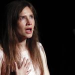 
              FILE - In this June 15, 2019 file photo, Amanda Knox gets emotional as she speaks at a Criminal Justice Festival at the University of Modena, Italy.   Knox is speaking out about her name being associated with the new film “Stillwater,” Friday, July 30, 2021, saying any connection rips off “my story without my consent at the expense of my reputation.” “Stillwater” stars Matt Damon as a father who flies to France to help his estranged daughter, who has been convicted of murdering her girlfriend.  (AP Photo/Antonio Calanni, File)
            