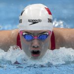 
              Zhang Yufei of China swims in the women's 200-meter butterfly final at the 2020 Summer Olympics, Thursday, July 29, 2021, in Tokyo, Japan. (AP Photo/Matthias Schrader)
            