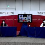 
              Tokyo 2020 president Seiko Hashimoto, left, and Tokyo Olympics Minister Tamayo Marukawa attend the local municipalities working group meeting in Tokyo, Thursday, July 8, 2021. (Behrouz Mehri/Pool Photo via AP)
            
