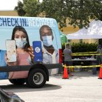 
              People wait in line at a Miami-Dade County COVID-19 testing site, Monday, July 26, 2021, in Hialeah, Fla. Florida accounted for a fifth of the nation's new infections last week, more than any other state, according to the U.S. Centers for Disease Control and Prevention. (AP Photo/Lynne Sladky)
            