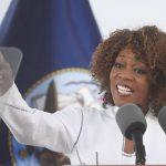 
              Ship sponsor Alfre Woodard Spencer speaks at a christening ceremony for the the USNS John Lewis Saturday July 17, 2021, in San Diego. (AP Photo/Denis Poroy)
            