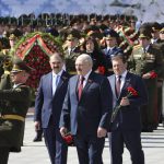 
              FILE - In this Sunday, May 9, 2021 file photo, Belarus President Alexander Lukashenko, centre, surrounded by his sons Dmitry, second right, Victor, centre left, and Nikolai, right, attends wreath laying ceremony at Victory Square in Minsk, Belarus,marking the 76th anniversary of the end of World War II in Europe. The coronavirus pandemic has upended life around the globe, but it has hasn’t stopped the spread of authoritarianism and extremism. Some researchers believe it may even have accelerated it, but curbing individual freedoms and boosting the reach of the state. Since COVID-19 hit, Hungary has banned children from being told about homosexuality. China shut Hong Kong’s last pro-democracy newspaper. Brazil’s president has extolled dictatorship. Belarus has hijacked a passenger plane. A Cambodian human rights lawyer calls the pandemic “a dictator's dream opportunity.” But there are also resistance movements, as protesters from Hungary to Brazil take to the streets to defend democracy. (Maxim Guchek/BelTA Pool Photo via AP, File)
            