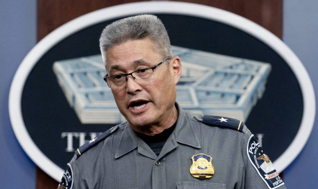 Pentagon Police Chief Woodrow Kusse speaks during a briefing at the Pentagon in Washington, Tuesday...