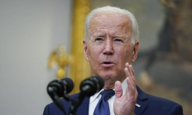 President Joe Biden speaks about Hurricane Henri and Afghanistan evacuations in the Roosevelt Room ...