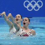 
              Marta Fiedina and Anastasiya Savchuk of Ukraine compete in the duet free routine final at the the 2020 Summer Olympics, Wednesday, Aug. 4, 2021, in Tokyo, Japan. (AP Photo/Alessandra Tarantino)
            