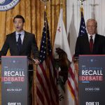 
              Republican candidates for California Governor Kevin Kiley, left, and Doug Ose participate in a debate at the Richard Nixon Presidential Library Wednesday, Aug. 4, 2021, in Yorba Linda, Calif. California Gov. Gavin Newsom faces a Sept. 14 recall election that could remove him from office. (AP Photo/Marcio Jose Sanchez)
            