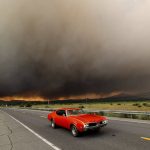
              A car leaves Chester, Calif., which is under mandatory evacuation orders, as the Dixie Fire burns on the edge of town on Wednesday, Aug. 4, 2021. The region is under red flag fire warnings due to dry, windy conditions. (AP Photo/Noah Berger)
            
