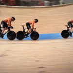 
              Team Netherlands competes during the track cycling men's team sprint at the 2020 Summer Olympics, Tuesday, Aug. 3, 2021, in Izu, Japan. (AP Photo/Christophe Ena)
            