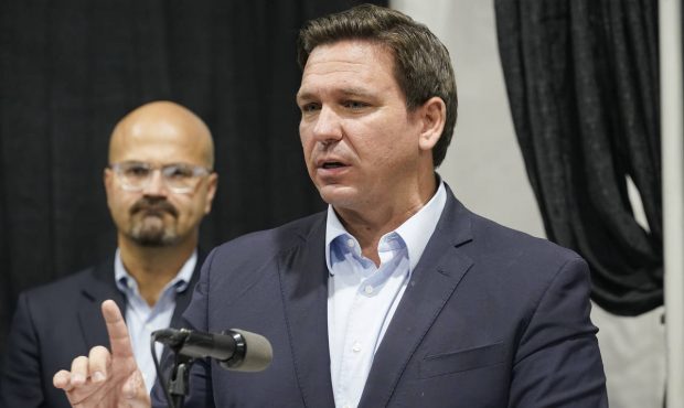 Florida Governor Ron DeSantis speaks at the opening of a monoclonal antibody site Wednesday, Aug. 1...