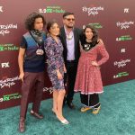
              Cast members of the new FX on Hulu series "Reservation Dogs" pose for a photo with the co-creator of the series, Oklahoma filmmaker Sterlin Harjo, on Monday, Aug. 2, 2021, outside the Circle Cinema in Tulsa, Oka.. Pictured, from left, are D'Pharaoh Woon-A-Tai, Pauline Alexis, Harjo and Devery Jacobs. Photo by Sean Murphy. (AP Photo/Sean Murphy)
            