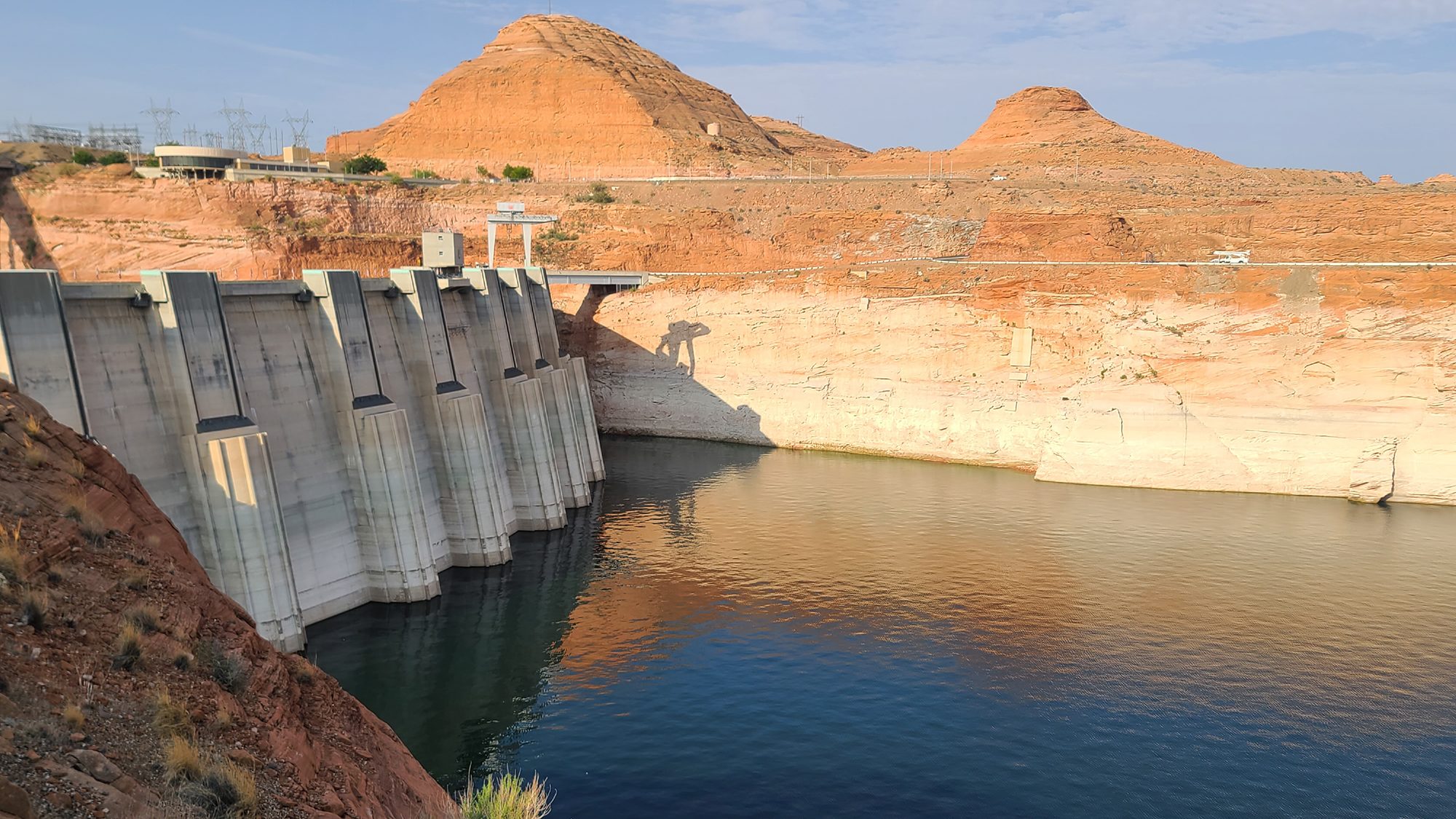 Lake Powell at the Glen Canyon Dam wall on Aug. 18, 2021, as the lake was at historic lows. (Photo ...