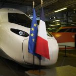 
              A life-size replica of the next high-speed train TGV is pictured at the Gare de Lyon station Friday, Sept. 17, 2021 in Paris. France unveils a super-fast, climate-friendly train of the future, the next generation of its high-speed TGV trains that have been emulated around the world. French President Emmanuel Macron and other government officials are holding a ceremony at the historic Gare de Lyon train station in Paris to mark 40 years since the unveiling of the first TGV, or "train a grand vitesse." (AP Photo/Michel Euler, Pool)
            