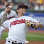 
              Cleveland Indians starting pitcher Zach Plesac delivers against the Milwaukee Brewers during the first inning of a baseball game in Cleveland, Saturday, Sept. 11, 2021. (AP Photo/Phil Long)
            