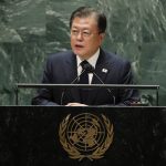 
              South Korea's President Moon Jae-in addresses the 76th session of the United Nations General Assembly, Tuesday, Sept. 21, 2021 at UN headquarters. (Eduardo Munoz/Pool Photo via AP)
            
