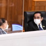 
              Thailand Deputy Prime Minister Prawit Wongsuwan, left, and Thailand's Prime Minister Prayuth Chan-ocha arrive at Parliament during a confidence vote on Prayuth and five members of his Cabinet in Bangkok, Thailand, Saturday, Sept. 4, 2021. Prayuth won the vote after a frenzy of speculation over the makeup of the ruling coalition. (Public Relations Dpt. Lower House via AP)
            