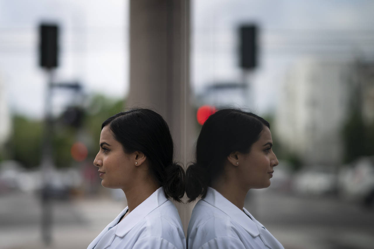 Rose Kaur Sodhi, a medical resident at Cedars-Sinai Medical Center, stands for a portrait Wednesday...