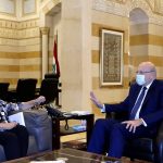 
              In this photo released by the Lebanese government, Lebanese Prime Minister Najib Mikati, right, meets with US Under Secretary of State for Political Affairs Victoria Nuland at the Government House in downtown Beirut, Lebanon, Thursday, Oct. 14, 2021. (Dalati Nohra/Lebanese Official Government via AP)
            