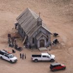 
              This aerial photo shows the Bonanza Creek Ranch in Santa Fe, N.M., Saturday, Oct. 23, 2021. Actor Alec Baldwin fired a prop gun on the set of a Western being filmed at the ranch on Thursday, Oct. 21, killing the cinematographer, officials said. (AP Photo/Jae C. Hong)
            