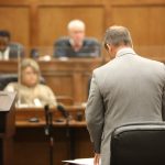 Circuit Judge Daniel Hall hears arguments from attorney Mark Tinsley during a hearing over prominent South Carolina attorney Alex Murdaugh's assets on Friday, Oct. 29, 2021, in Chesterfield, S.C. Hall said he will rule on whether to freeze Murdaugh's assets next week. (AP Photo/Jeffrey Collins)