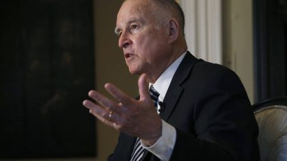 FILE - Then-California Gov. Jerry Brown talks during an interview in Sacramento, Calif., on Dec. 18...