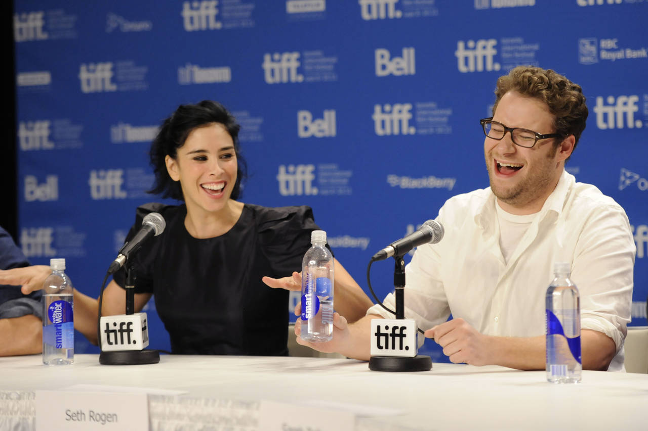 FILE - Actress Sarah Silverman, left, and actor Seth Rogen participate in a press conference during...