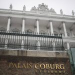 
              Snow falls on the Palais Coburg where closed-door nuclear talks take place in Vienna, Austria, Thursday, Dec. 09, 2021. (AP Photo/Michael Gruber)
            