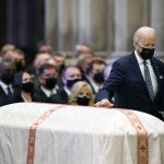 
              President Joe Biden walks to speak during the funeral of former Sen. Bob Dole of Kansas, at the Washington National Cathedral, Friday, Dec. 10, 2021, in Washington. (AP Photo/Jacquelyn Martin)
            