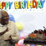 
              FILE- Nobel Peace Prize laureate and Anglican Archbishop Emeritus Desmond Tutu celebrates his 78th birthday, in Cape Town, South Africa, Wednesday, Oct. 7, 2009. Tutu, South Africa’s Nobel Peace Prize-winning activist for racial justice and LGBT rights and retired Anglican Archbishop of Cape Town, has died, South African President Cyril Ramaphosa announced Sunday Dec. 26, 2021. He was 90. (AP Photo, File)
            