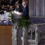 
              President Joe Biden speaks during the funeral service for former Sen. Bob Dole of Kansas, at the Washington National Cathedral, Friday, Dec. 10, 2021, in Washington. (AP Photo/Evan Vucci)
            