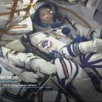 
              In this photo taken from video footage released by the Roscosmos Space Agency, Roscosmos cosmonaut Alexander Misurkin, bottom, and spaceflight participant Yusaku Maezawa, of Japan, above, are seen inside the spaceship as the Soyuz-2.1a rocket booster with Soyuz MS-20 space ship carrying Russian cosmonaut Alexander Misurkin, spaceflight participants Yusaku Maezawa and Yozo Hirano of Japan to the International Space Station, ISS, blasts off at the Russian leased Baikonur cosmodrome, Kazakhstan, Wednesday, Dec. 8, 2021. (Roscosmos Space Agency via AP)
            