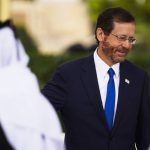 
              Israeli President Isaac Herzog walks away after giving a speech at Expo 2020 in Dubai, United Arab Emirates, Monday, Jan. 31, 2022.The UAE intercepted a ballistic missile fired by Yemen's Houthi rebels early Monday as the Israeli president visited the country, authorities said, the third such attack in recent weeks. (AP Photo/Jon Gambrell)
            