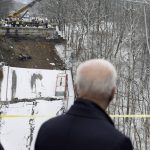 
              President Joe Biden visits the site where the Fern Hollow Bridge collapsed Friday, Jan. 28, 2022, in Pittsburgh's East End. (AP Photo/Andrew Harnik)
            