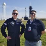 
              This photo provided by Kyle Hippchen shows him, right, with Chris Sembroski near launch complex 39A in Cape Canaveral, Fla., on April 21, 2021. Hippchen says Sembroski is the one person “who lives and breathes” space stuff like he does. (Courtesy Kyle Hippchen via AP)
            
