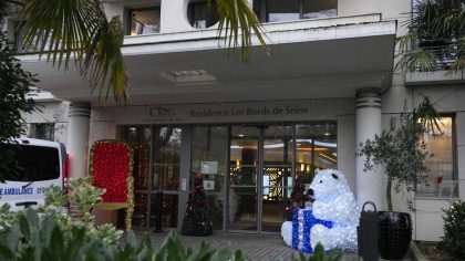 The entrance a Orpea Group nursing home is pictured Wednesday, Jan. 26, 2022 in Neuilly-sur-Seine, ...