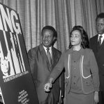
              REMOVES REFERENCE TO THE BAHAMAS - FILE - Coretta Scott King, center, Dr. Ralph Abernathy, left, and actor Sidney Poitier appear for a viewing on a film on the late Dr. Martin Luther King, Jr., in New York on Oct. 22, 1969.  Poitier, the groundbreaking actor and enduring inspiration who transformed how Black people were portrayed on screen, became the first Black actor to win an Academy Award for best lead performance and the first to be a top box-office draw, died Thursday, Jan. 6, 2022. He was 94. (AP Photo/Marty Lederhandler, File)
            
