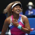 
              Naomi Osaka of Japan reacts during her first round match against Camila Osorio of Colombia at the Australian Open tennis championships in Melbourne, Australia, Monday, Jan. 17, 2022. (AP Photo/Hamish Blair)
            