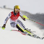 
              Lena Duerr, of Germany competes in the first run of the women's slalom at the 2022 Winter Olympics, Wednesday, Feb. 9, 2022, in the Yanqing district of Beijing.(AP Photo/Alessandro Trovati)
            