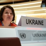 
              Ukraine's ambassador Yevheniia Filipenko speaks at the opening of the 49th session of the UN Human Rights Council in Geneva, Switzerland, Monday, Feb. 28, 2022. The war in the Ukraine will the main topic of the UN Human Rights Council session. (Fabrice Coffrini/Keystone via AP, Pool)
            