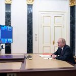 
              Russian President Vladimir Putin chairs a Security Council meeting via videoconference in Moscow, Russia, Friday, Feb. 25, 2022. (Alexei Nikolsky, Sputnik, Kremlin Pool Photo via AP)
            