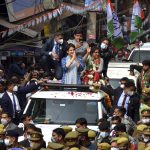 
              Congress party general secretary in charge of Uttar Pradesh, Priyanka Gandhi campaigns for the upcoming state assembly elections in Ghaziabad, India, Friday, Feb. 4, 2022. Weeks-long ballots will take place in Uttar Pradesh, India’s largest state with a population of more than 200 million, as well as states such as Punjab, Uttarakhand, Goa and Manipur. Coronavirus is still spreading rapidly through India, prompting anxiety as elections will attract millions to polling booths. (AP Photo)
            