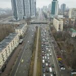 
              Traffic jams are seen as people leave the city of Kyiv, Ukraine, Thursday, Feb. 24, 2022. Russian President Vladimir Putin on Thursday announced a military operation in Ukraine and warned other countries that any attempt to interfere with the Russian action would lead to "consequences you have never seen." (AP Photo/Emilio Morenatti)
            
