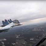 
              In this photo taken from video provided by the Russian Defense Ministry Press Service on Thursday, Feb. 17, 2022, Su-30 fighters of the Russian and Belarusian air forces fly in a joint mission during the Union Courage-2022 Russia-Belarus military drills in Belarus. Russia has deployed troops to its ally Belarus for sweeping joint military drills that run through Sunday, fueling Western concerns that Moscow could use the exercise to attack Ukraine from the north. (Russian Defense Ministry Press Service via AP)
            
