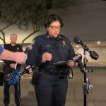 Phoenix Police Chief Jeri Williams addresses the media after officers were shot at a house Feb. 11, 2022. (Screenshot via Phoenix Police Facebook Video)