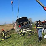 
              In this image made available by the Italian Interior Ministry, police and rescue services attend the scene of a bus crash near Forli, Italy, Sunday, March 13, 2022. Italian state radio says that a bus carrying about 50 refugees from Ukraine has overturned on a major highway in northern Italy, killing a passenger and injuring several others, none of them seriously. RAI radio said one woman died and that the rest of those aboard the bus were safely evacuated after the accident early Sunday near the town of Forli. (Italian Interior Ministry via AP)
            
