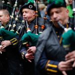 
              Bagpipers warm up near Fifth Avenue during the St. Patrick's Day Parade, Thursday, March 17, 2022, in New York.  St. Patrick’s Day celebrations across the country are back after a two-year hiatus, including the nation’s largest in New York City, in a sign of growing hope that the worst of the coronavirus pandemic may be over.(AP Photo/Eduardo Munoz Alvarez)
            