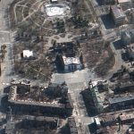 
              This satellite image provided by Maxar Technologies on Saturday, March 19, 2022 shows the aftermath of the airstrike on the Mariupol Drama theater, Ukraine, and the area around it. (Satellite image ©2022 Maxar Technologies via AP)
            